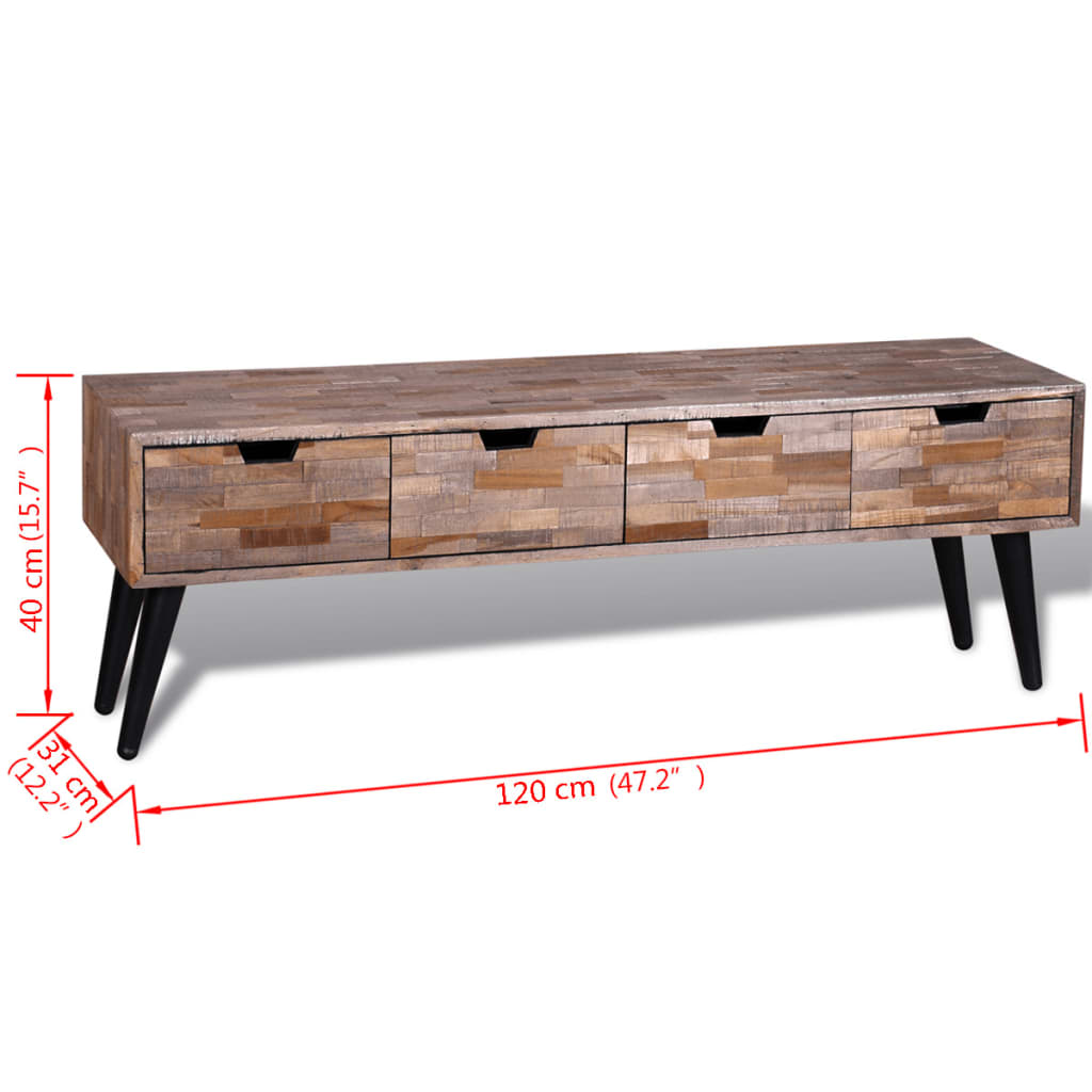 Console Tv Cabinet With 4 Drawers Reclaimed Teak