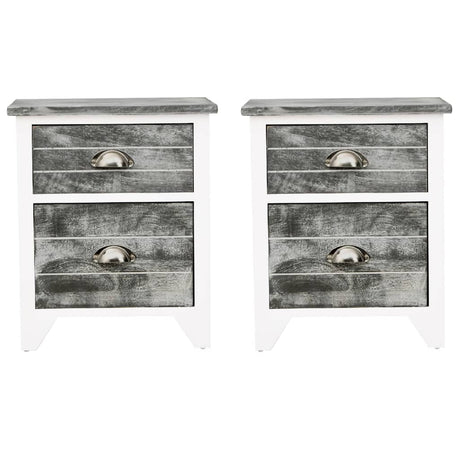 Nightstand 2 Pcs With 2 Drawers Grey And White