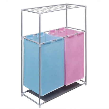 2-Section Laundry Sorter Hamper With A Top Shelf For Drying