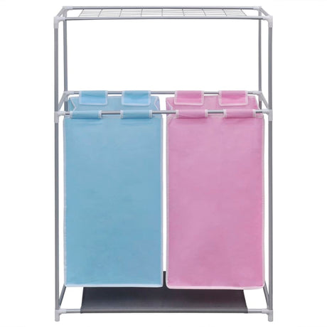 2-Section Laundry Sorter Hamper With A Top Shelf For Drying