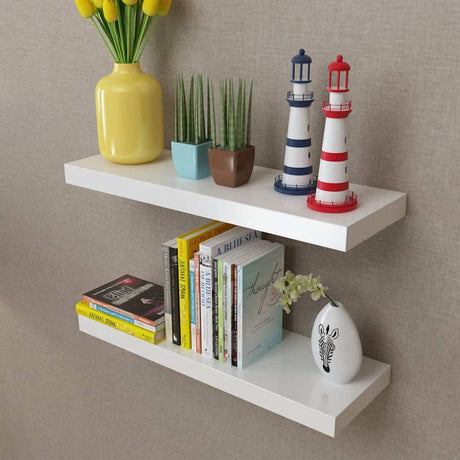 Floating Wall Display Shelves Book/Dvd Storage Mdf 2 Pcs