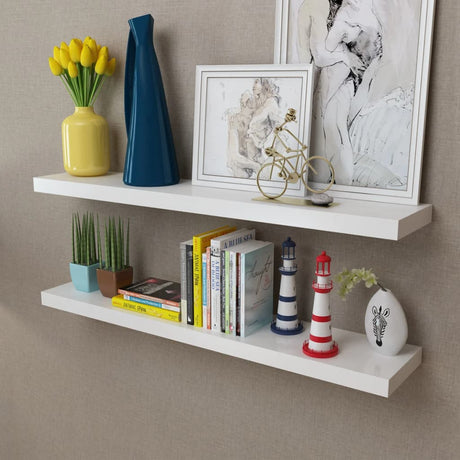 Floating Wall Display Shelves Book/Dvd Storage Mdf 2 Pcs
