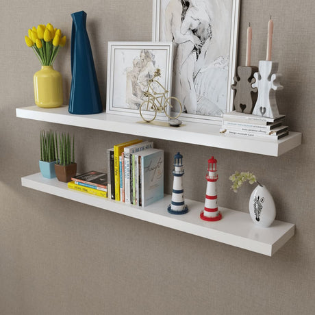 Floating Wall Display Shelves Book/Dvd Storage Mdf 2 Pcs