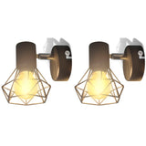 2 Black Industrial Style Wire Frame Wall Sconce With Led Filament Bulb