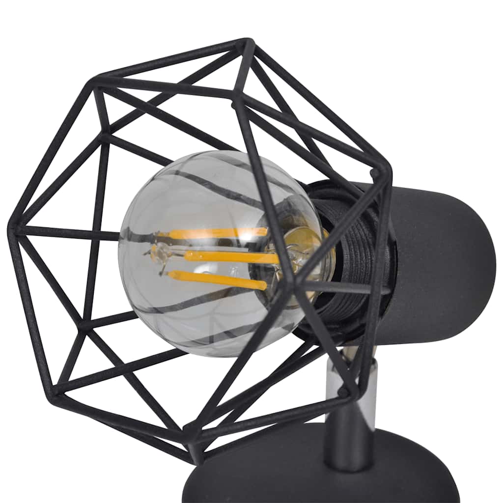 2 Black Industrial Style Wire Frame Wall Sconce With Led Filament Bulb