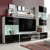 4 Pcs High Gloss Wall Display Cabinet Tv Unit With Led Lighting