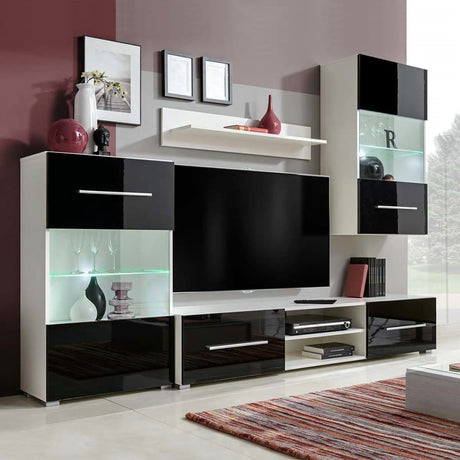4 Pcs High Gloss Wall Display Cabinet Tv Unit With Led Lighting