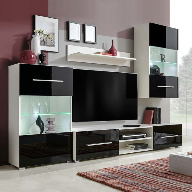 4 Pcs High Gloss Wall Display Cabinet Tv Unit With Led Lighting