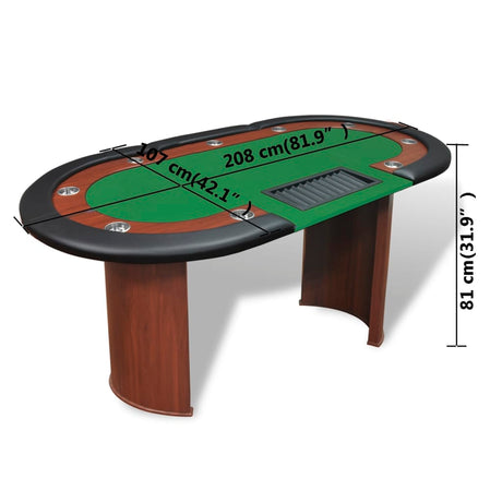 10-Player Poker Table With Dealer Area And Chip Tray