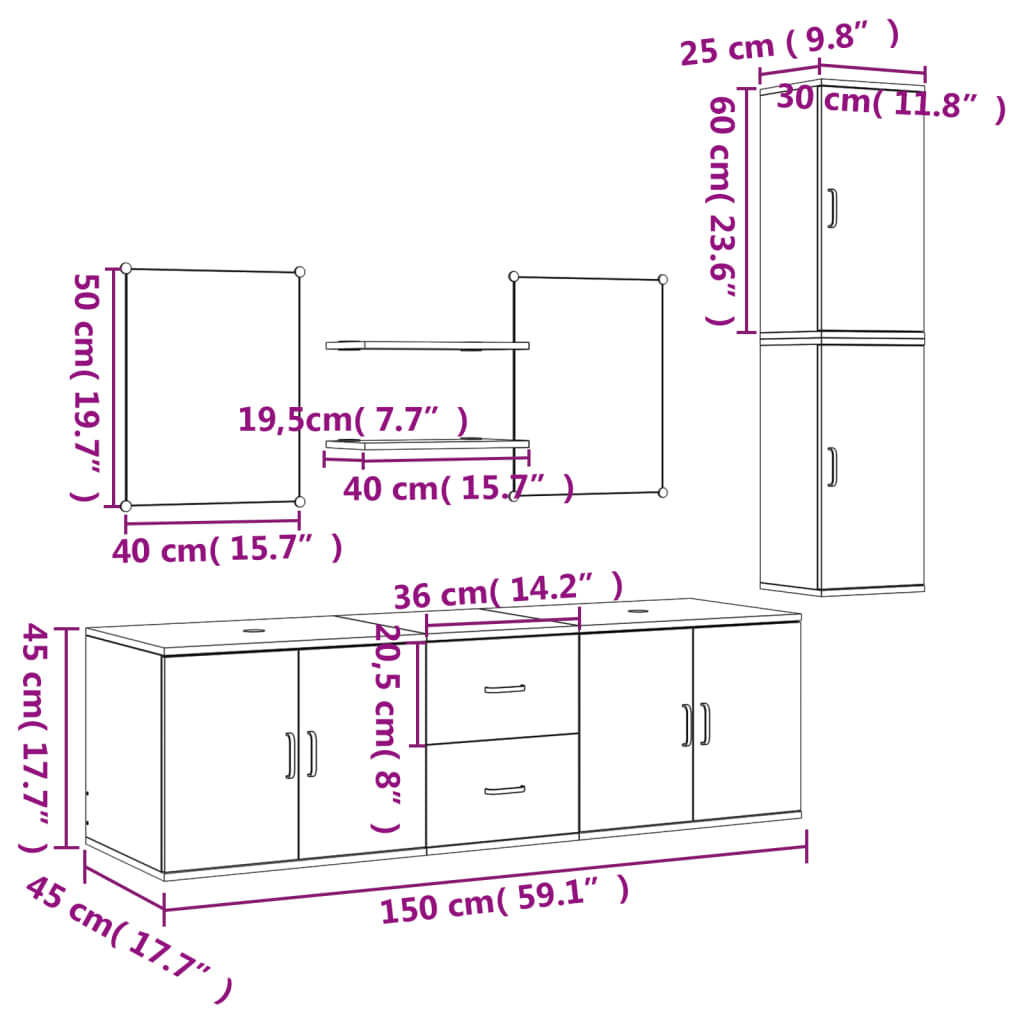 7 Piece Bathroom Furniture Set Engineered Wood