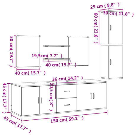 7 Piece Bathroom Furniture Set Engineered Wood