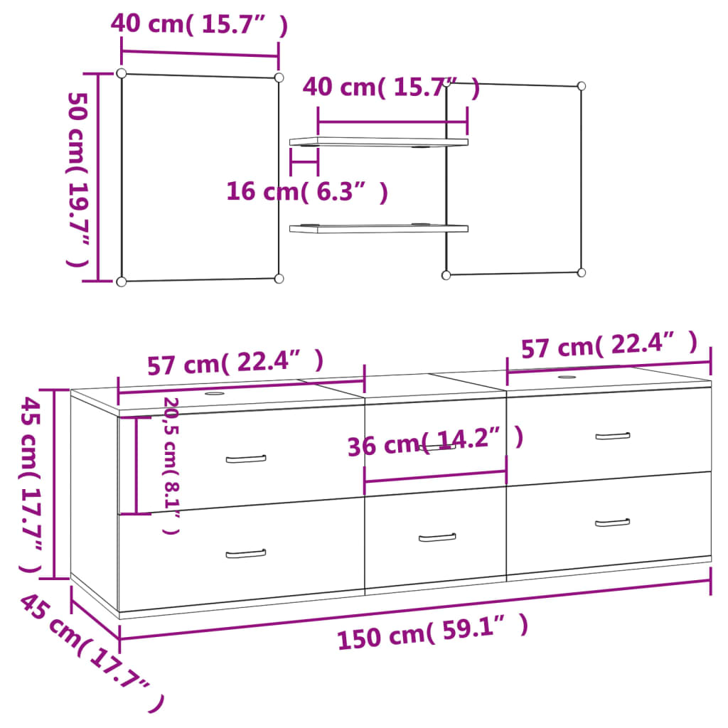 5 Piece Bathroom Furniture Set Engineered Wood