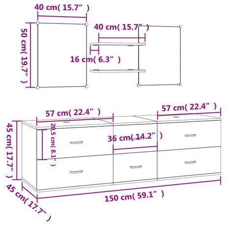 5 Piece Bathroom Furniture Set Engineered Wood