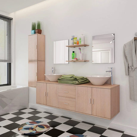 11 Piece Bathroom Furniture Set With Basin With Tap