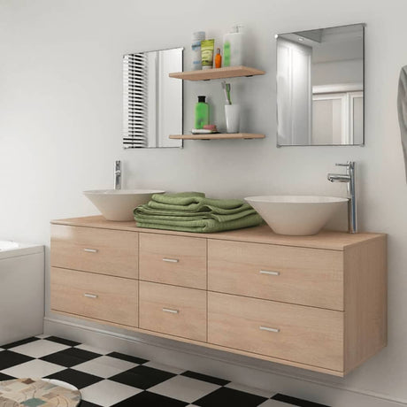 11 Piece Bathroom Furniture Set With Basin With Tap
