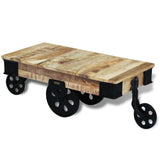 Coffee Table with Wheels Rough Mango Wood