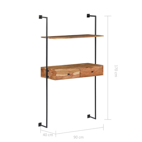 Wall Desk 90X40X170 Cm Solid Acacia Wood