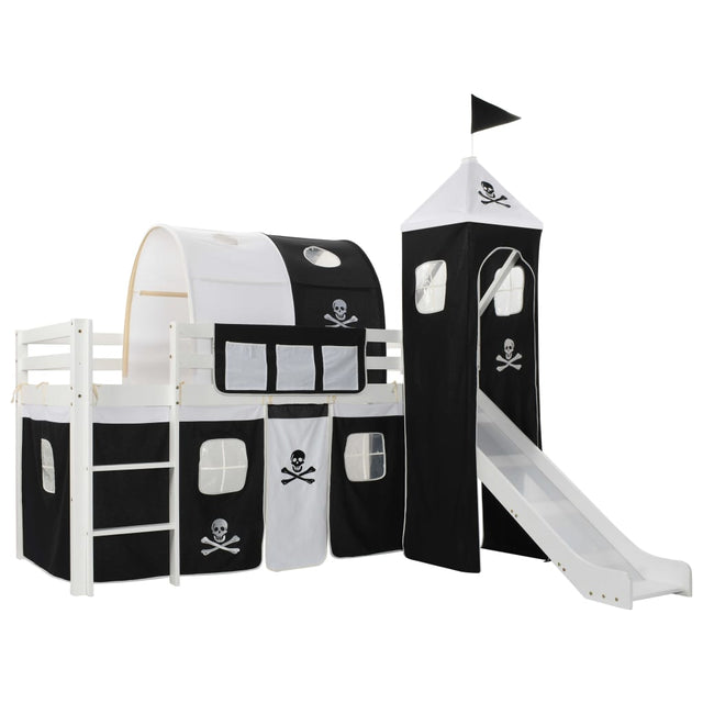 Children's Loft Bed Frame With Slide & Ladder Pinewood 97X208 Cm