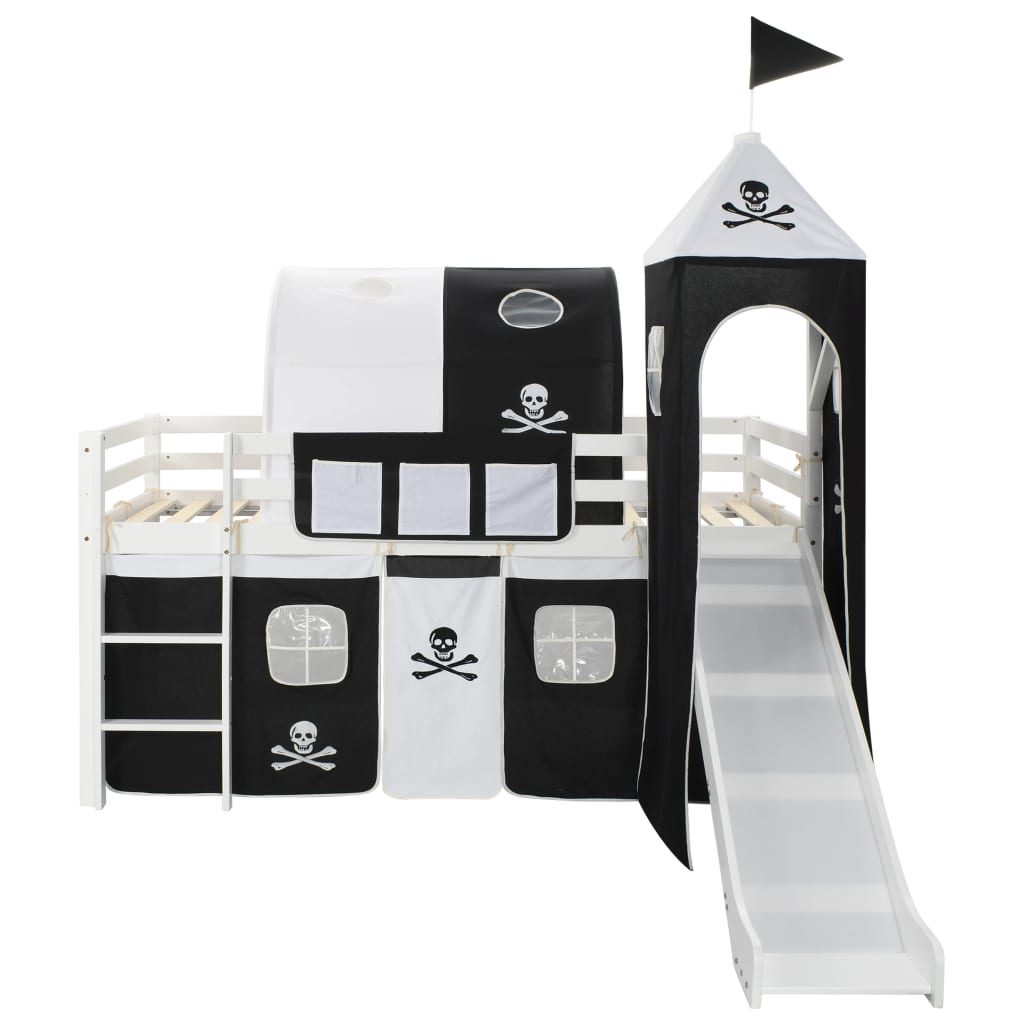 Children's Loft Bed Frame With Slide & Ladder Pinewood 97X208 Cm