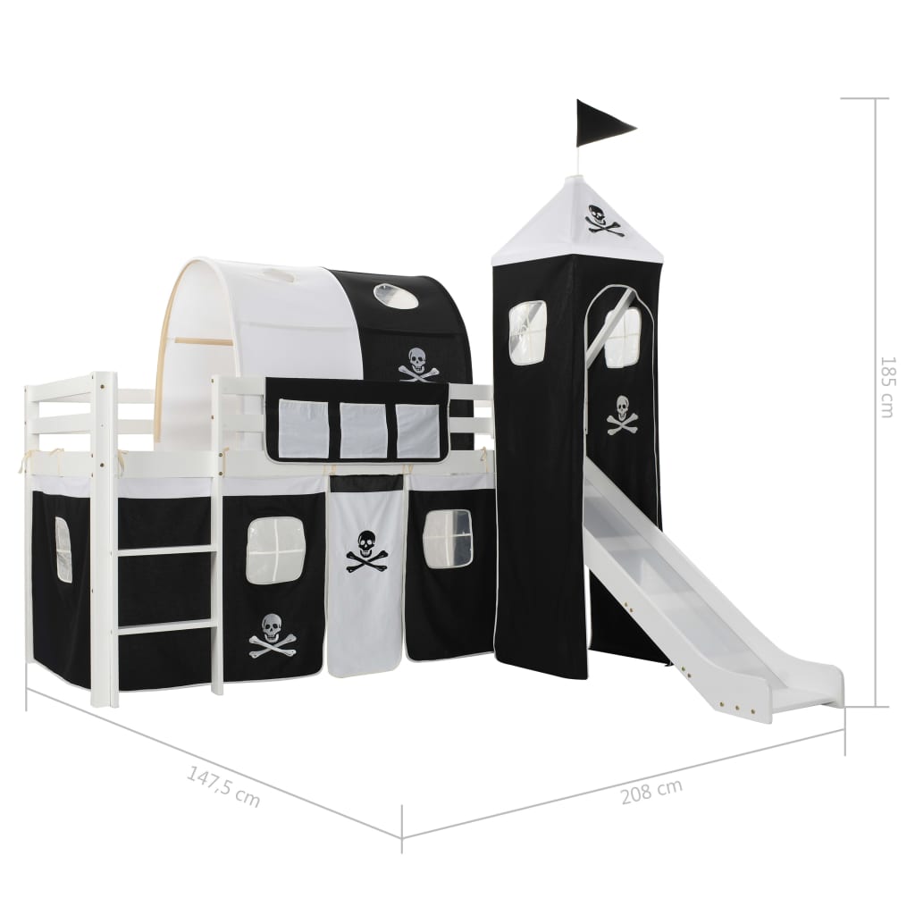 Children's Loft Bed Frame With Slide & Ladder Pinewood 97X208 Cm