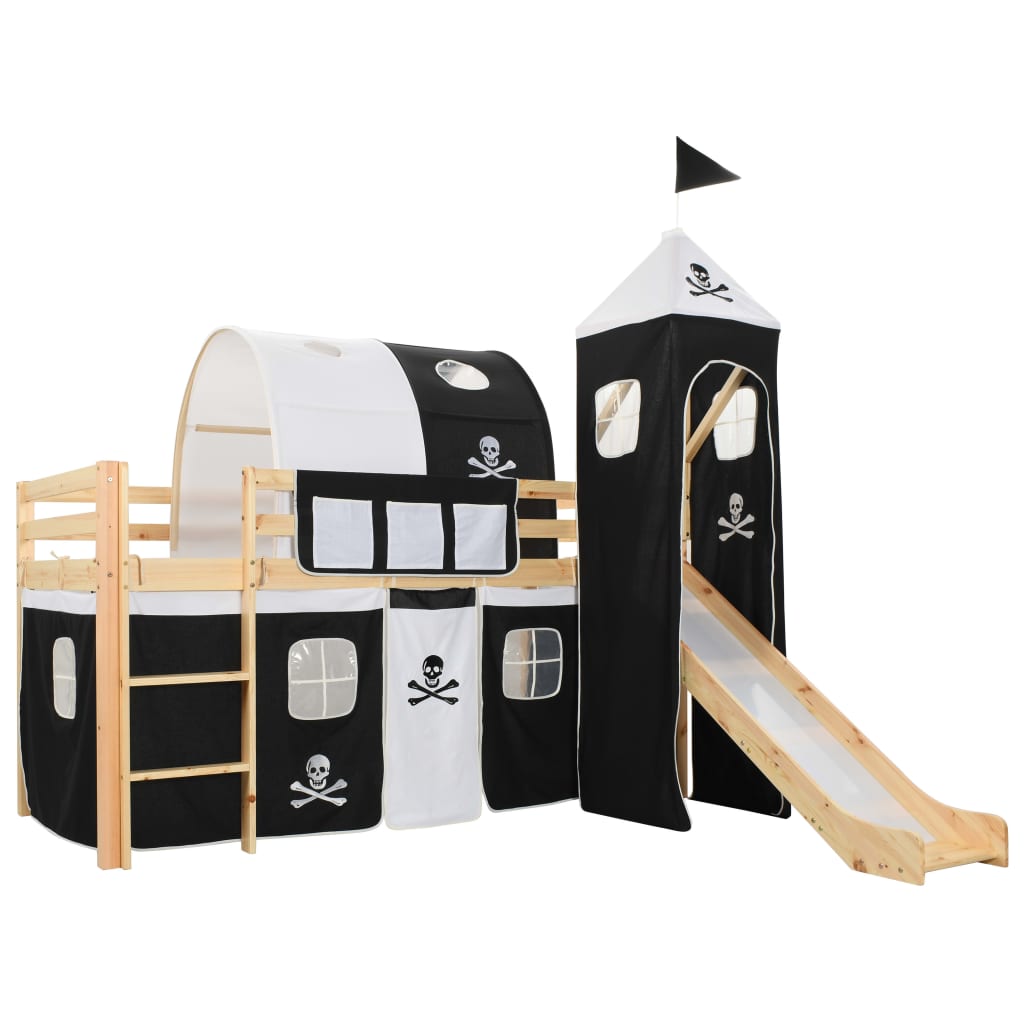 Children's Loft Bed Frame With Slide & Ladder Pinewood 97X208 Cm