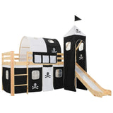 Children's Loft Bed Frame With Slide & Ladder Pinewood 97X208 Cm