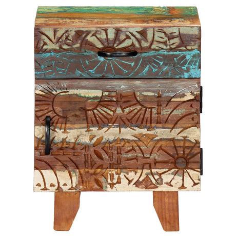 Hand Carved Bedside Cabinet 40X30X50 Cm Solid Reclaimed Wood