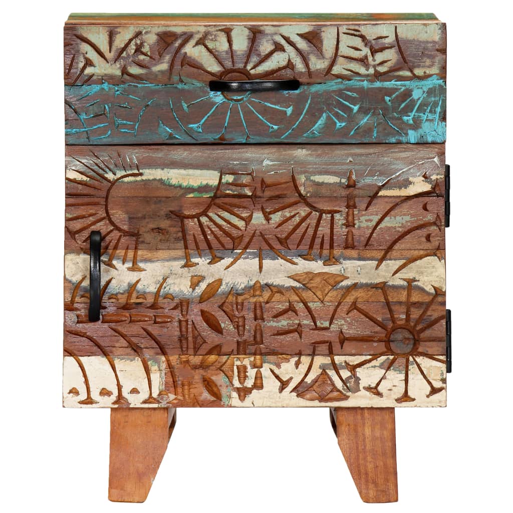 Hand Carved Bedside Cabinet 40X30X50 Cm Solid Reclaimed Wood