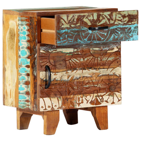 Hand Carved Bedside Cabinet 40X30X50 Cm Solid Reclaimed Wood