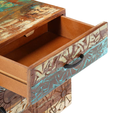 Hand Carved Bedside Cabinet 40X30X50 Cm Solid Reclaimed Wood