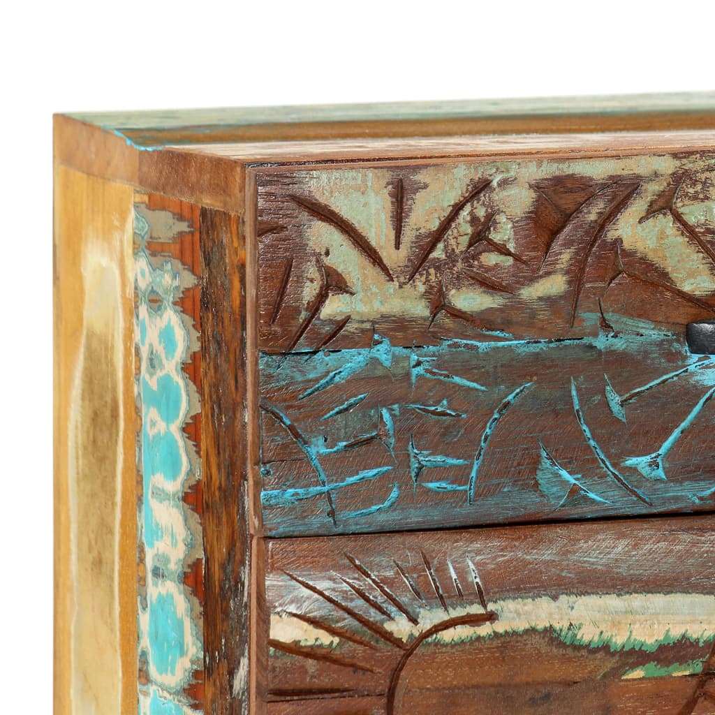 Hand Carved Bedside Cabinet 40X30X50 Cm Solid Reclaimed Wood