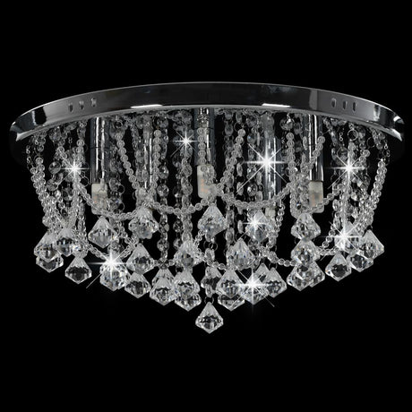 Ceiling Lamp With Crystal Beads Silver Round 4 X G9 Bulbs