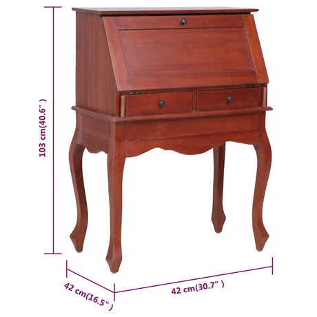 Secretary Desk 78X42X103 Cm Solid Mahogany Wood