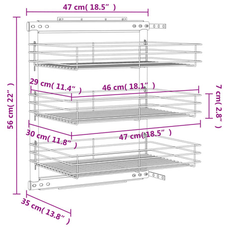 3-Tier Pull-Out Kitchen Wire Basket Silver