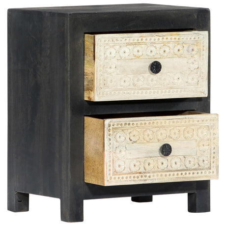 Hand Carved Bedside Cabinet Grey 40X30X50 Cm Solid Mango Wood