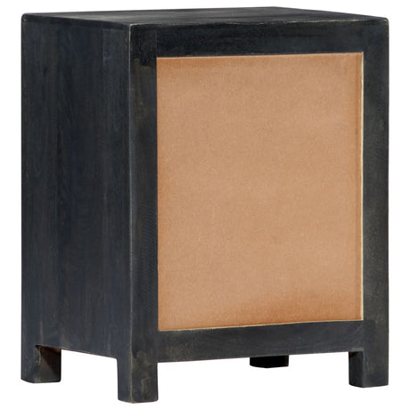 Hand Carved Bedside Cabinet Grey 40X30X50 Cm Solid Mango Wood