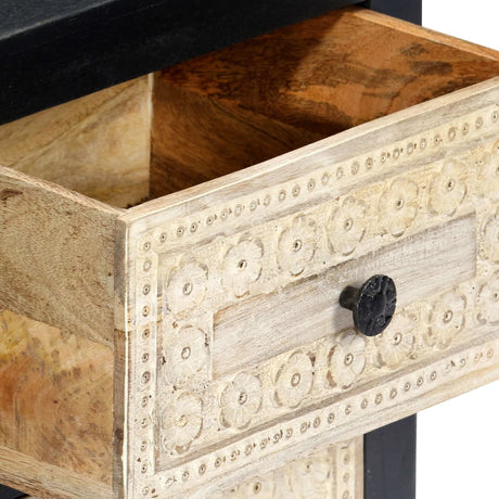 Hand Carved Bedside Cabinet Grey 40X30X50 Cm Solid Mango Wood