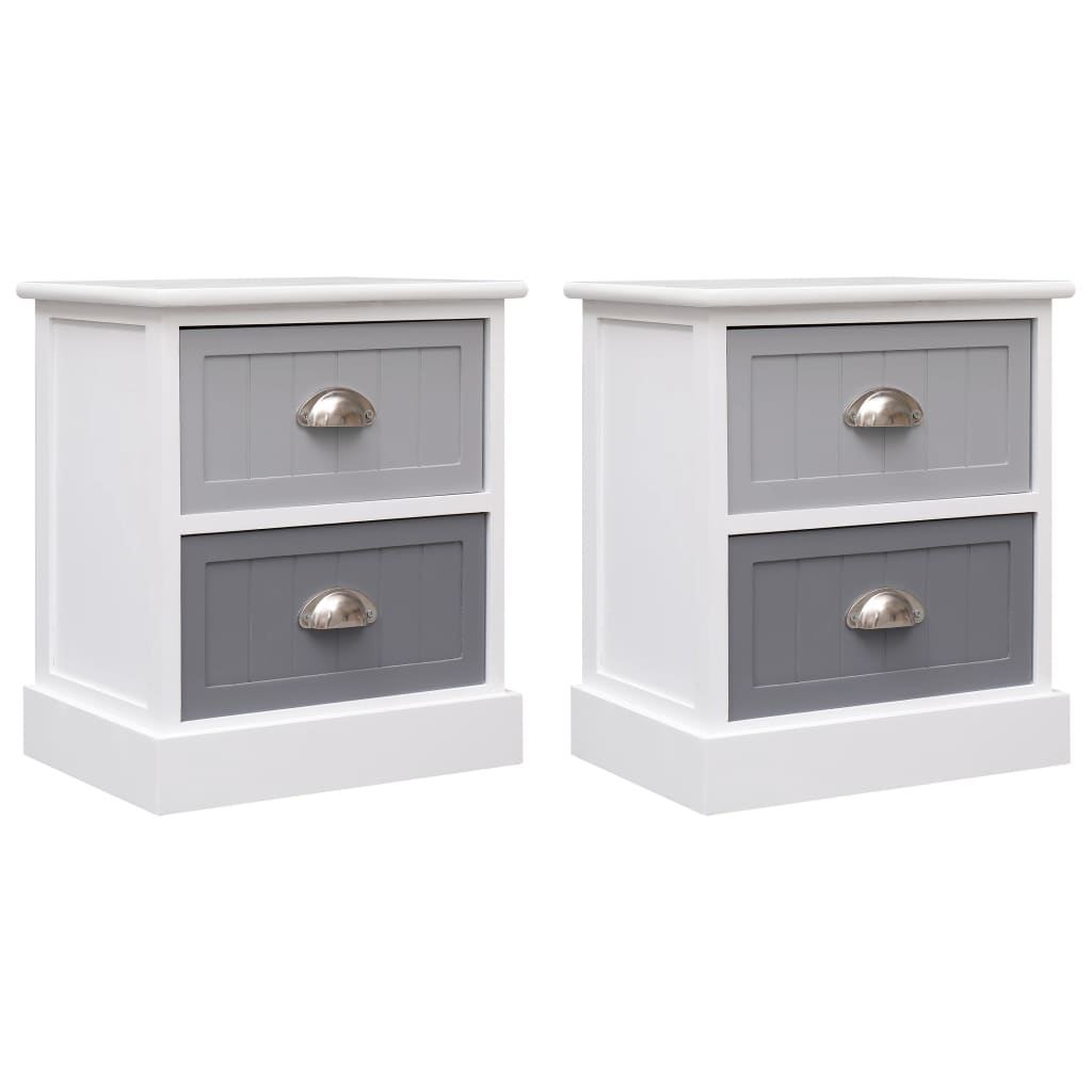 Nightstand White And Natural 38X28X45 Cm Paulownia Wood