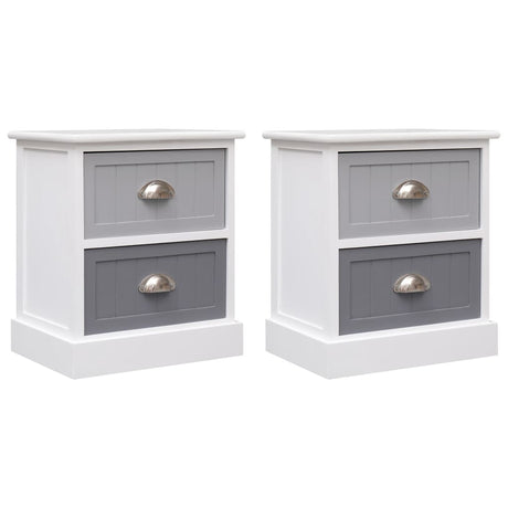 Nightstand White And Natural 38X28X45 Cm Paulownia Wood