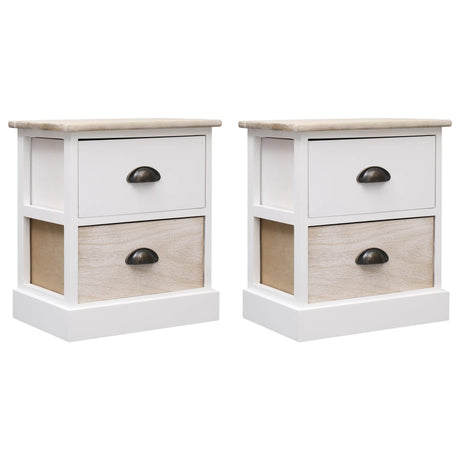 Nightstand White And Natural 38X28X45 Cm Paulownia Wood