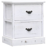 Nightstand White And Natural 38X28X45 Cm Paulownia Wood