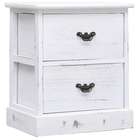 Nightstand White And Natural 38X28X45 Cm Paulownia Wood