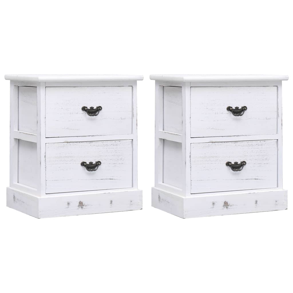 Nightstand White And Natural 38X28X45 Cm Paulownia Wood