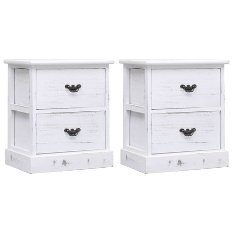 Nightstand White And Natural 38X28X45 Cm Paulownia Wood