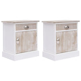 Nightstand White And Natural 38X28X45 Cm Paulownia Wood