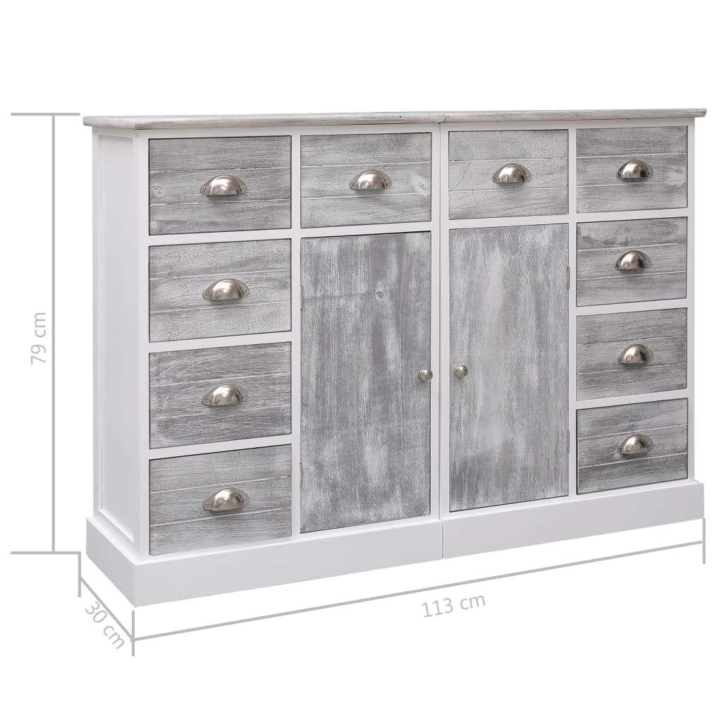 Sideboard With 10 Drawers Grey 113X30X79 Cm Wood