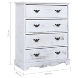 Drawer Cabinet White 60X30X75 Cm Wood