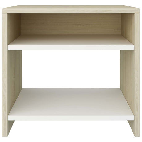 Bedside Cabinet White And Sonoma Oak 40X30X40 Cm Engineered Wood