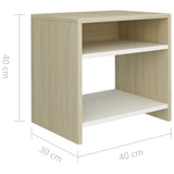Bedside Cabinet White And Sonoma Oak 40X30X40 Cm Engineered Wood