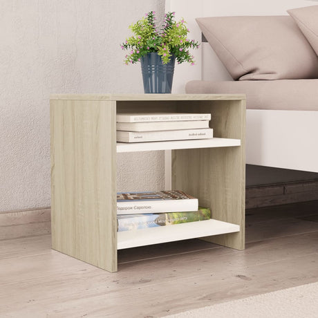 Bedside Cabinet White And Sonoma Oak 40X30X40 Cm Engineered Wood